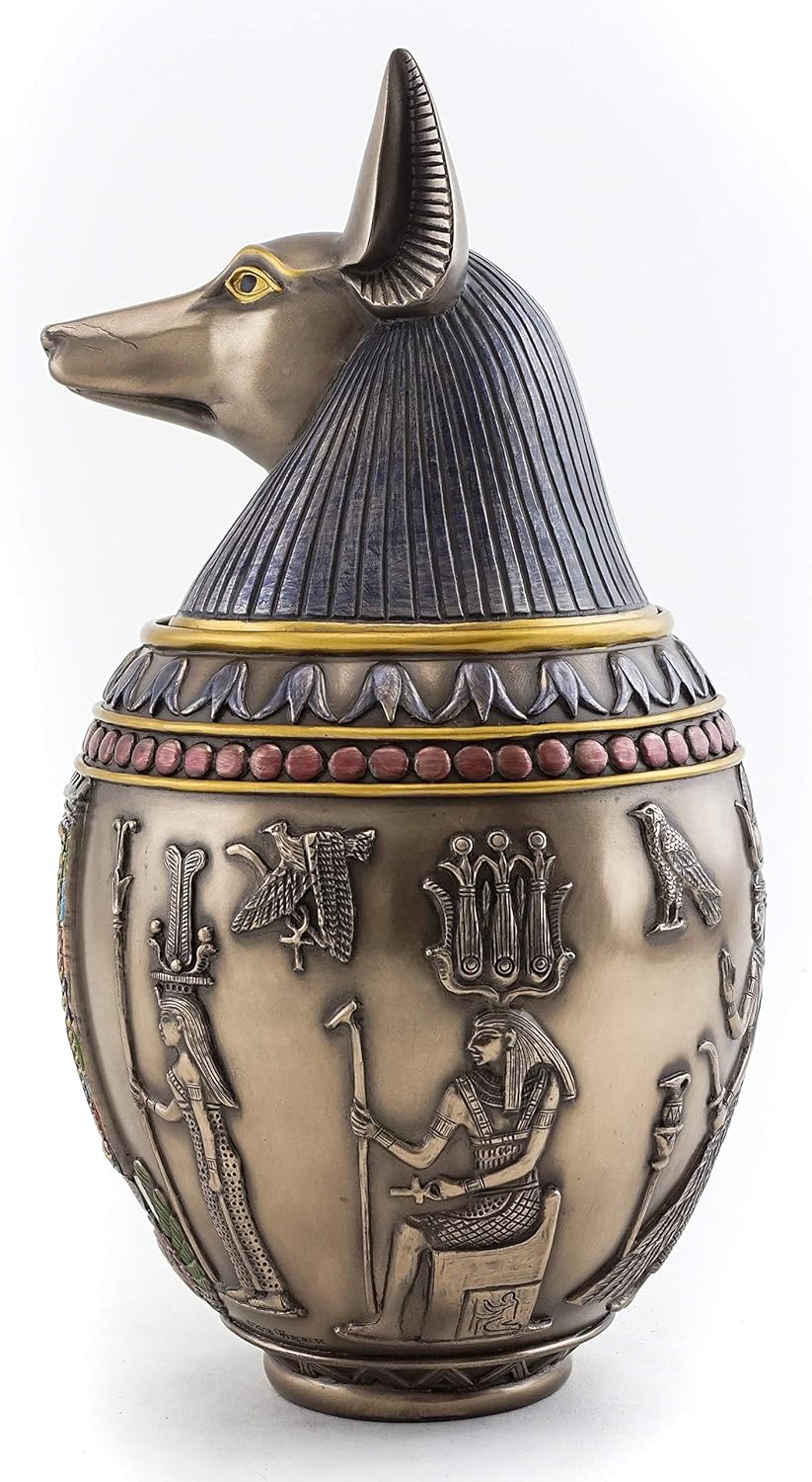 Top Collection Ancient Egyptian Replica Canopic Jar - Decorative Anubis Canopic Jar in Premium Cold-Cast Bronze with Color Accents - 10-Inch Collectible Ancient Egyptian Figurine