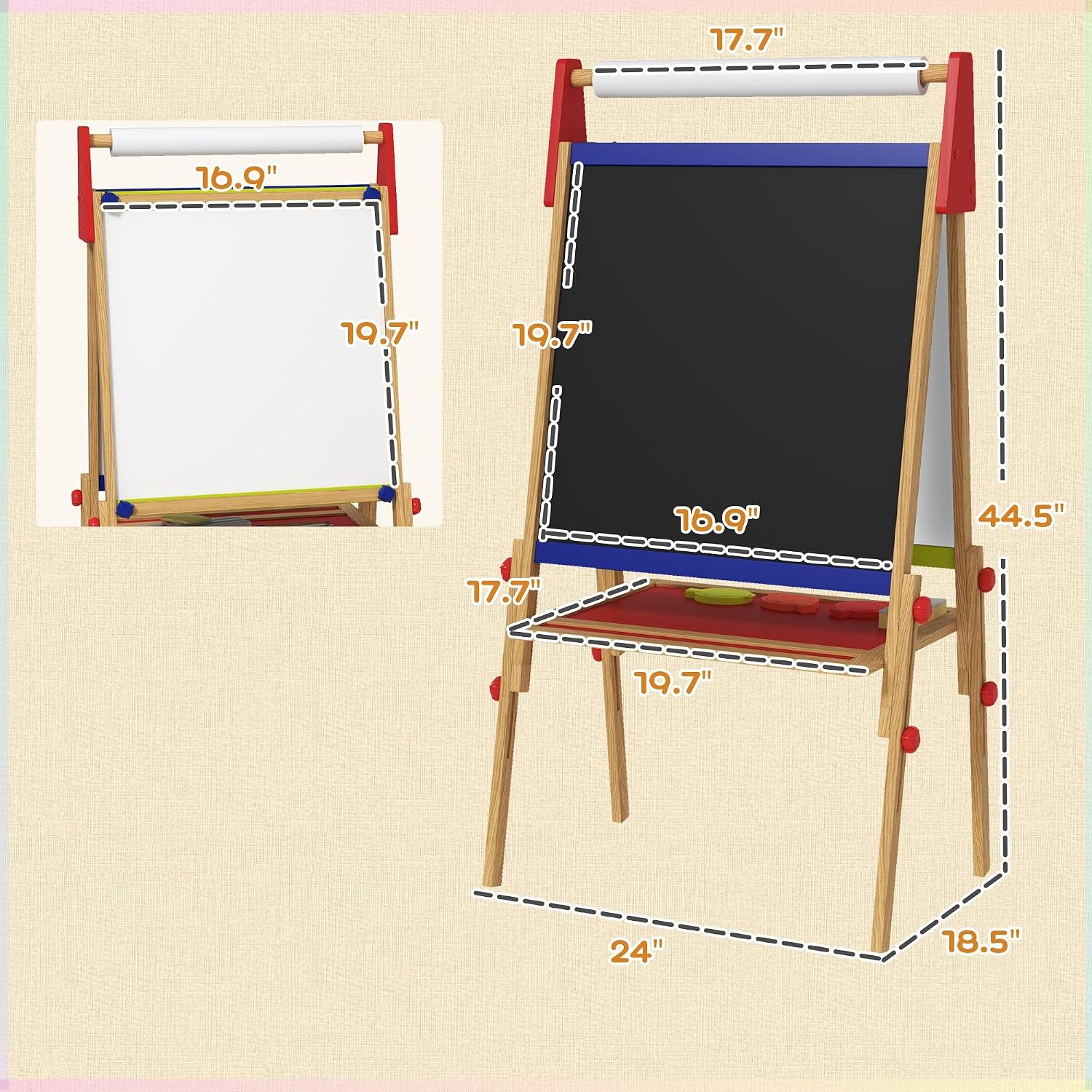 Creative Children's 3-in-1 Easel Featuring Whiteboard, Chalkboard, PaperRollHolder, DoubleSided, AdjustableHeight, NaturalWood