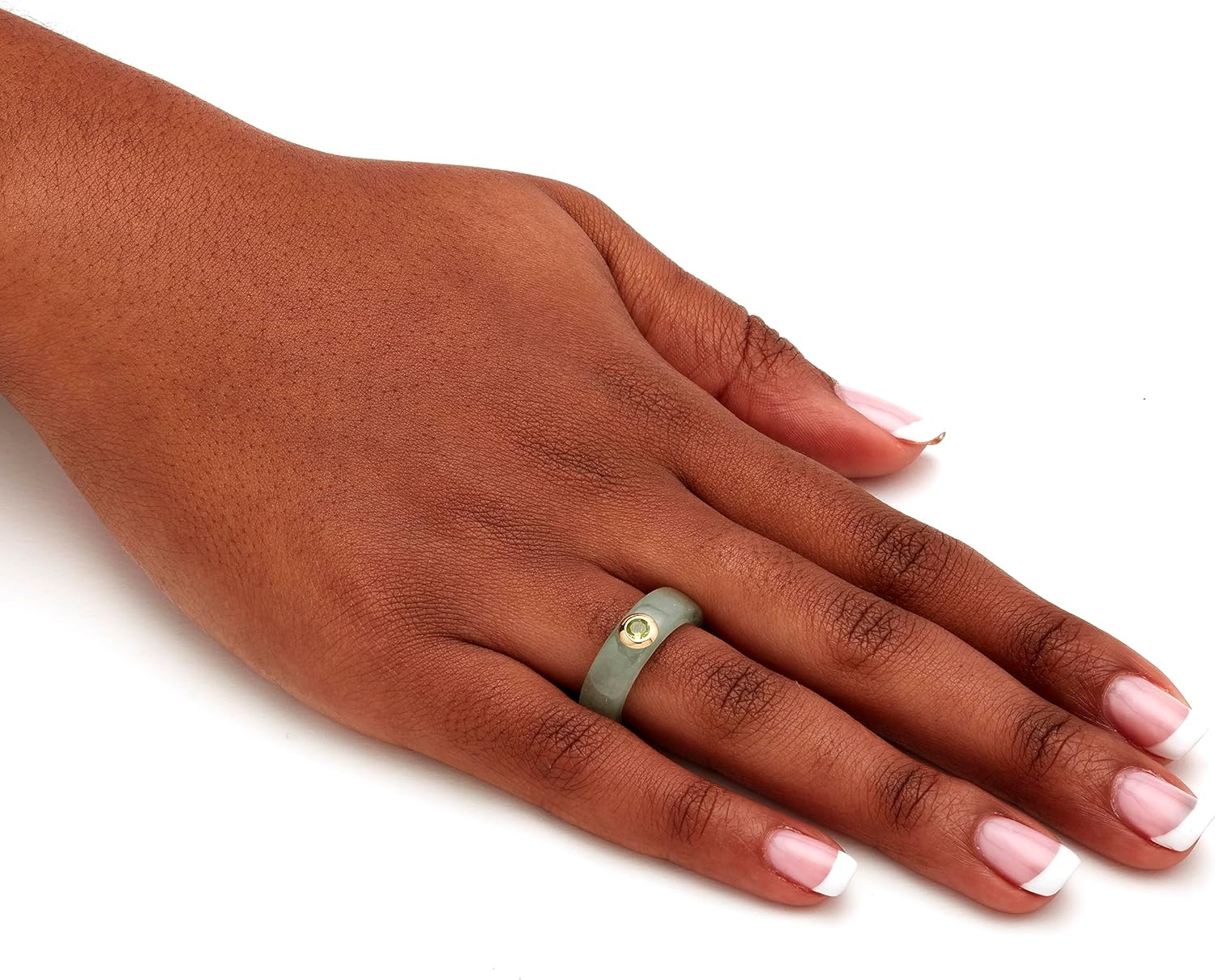 Palm Beach Jewelry 10K Yellow Gold Round Genuine Peridot and Green Genuine Jade Bezel Set Ring