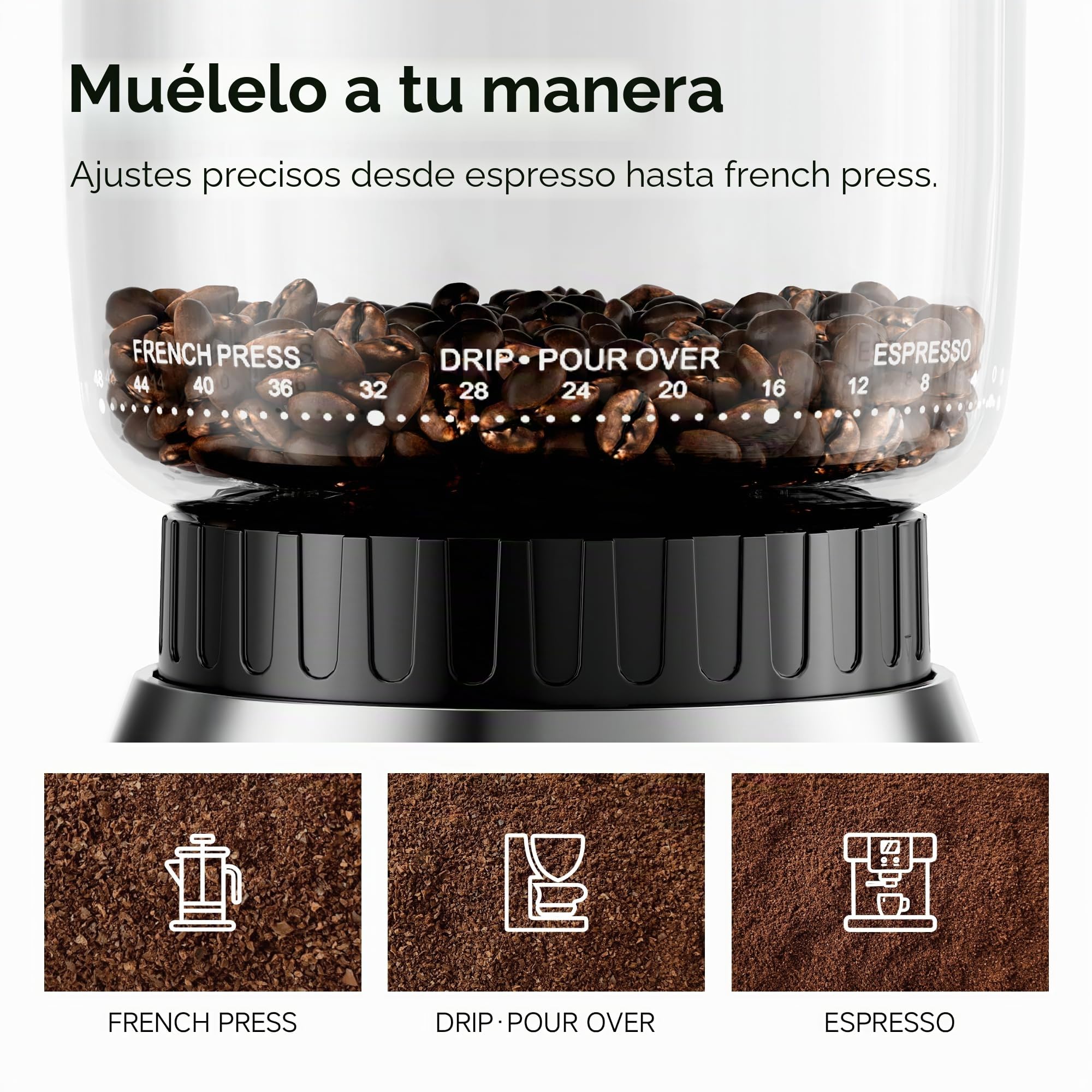 HiBREW G7 - Molinillo de café eléctrico – 48 ajustes de molienda precisos para espresso/vertido/prensa francesa, tolva de granos de gran capacidad, control de porciones y molino cónico antiestático | Para espresso/vertido/prensa francesa, tolva de frijole