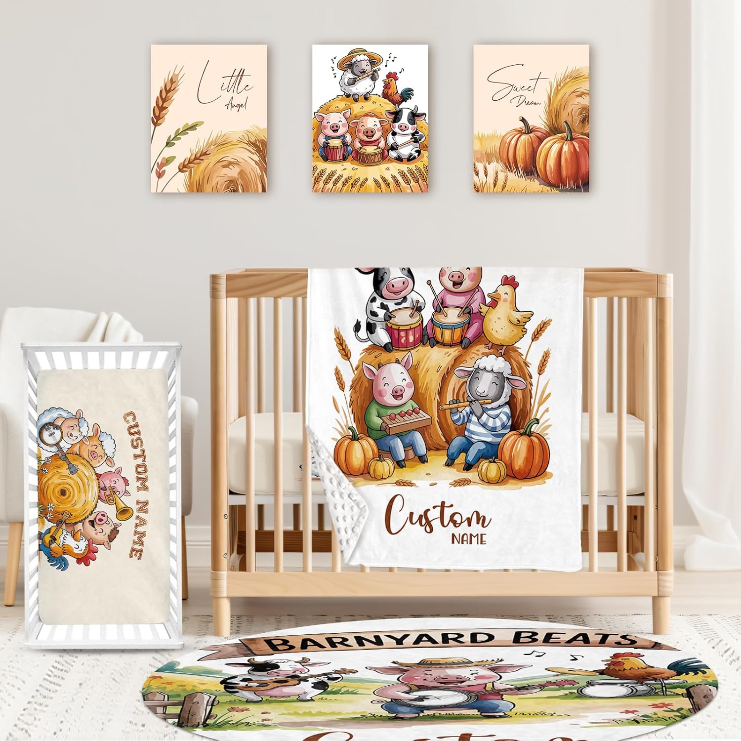 Personalized Crib Bedding Set for Baby Girls, Custom Name Nursery Bedding 4 Pcs Set - Baby Blanket, Fitted Sheet, Room Rug & Wall Art, Pink Zebra Theme Crib Set for Nursery Decor