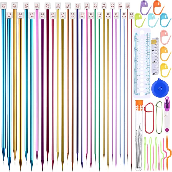 28 Pieces/ 14 Pairs Knitting Needles Set, Colored Straight