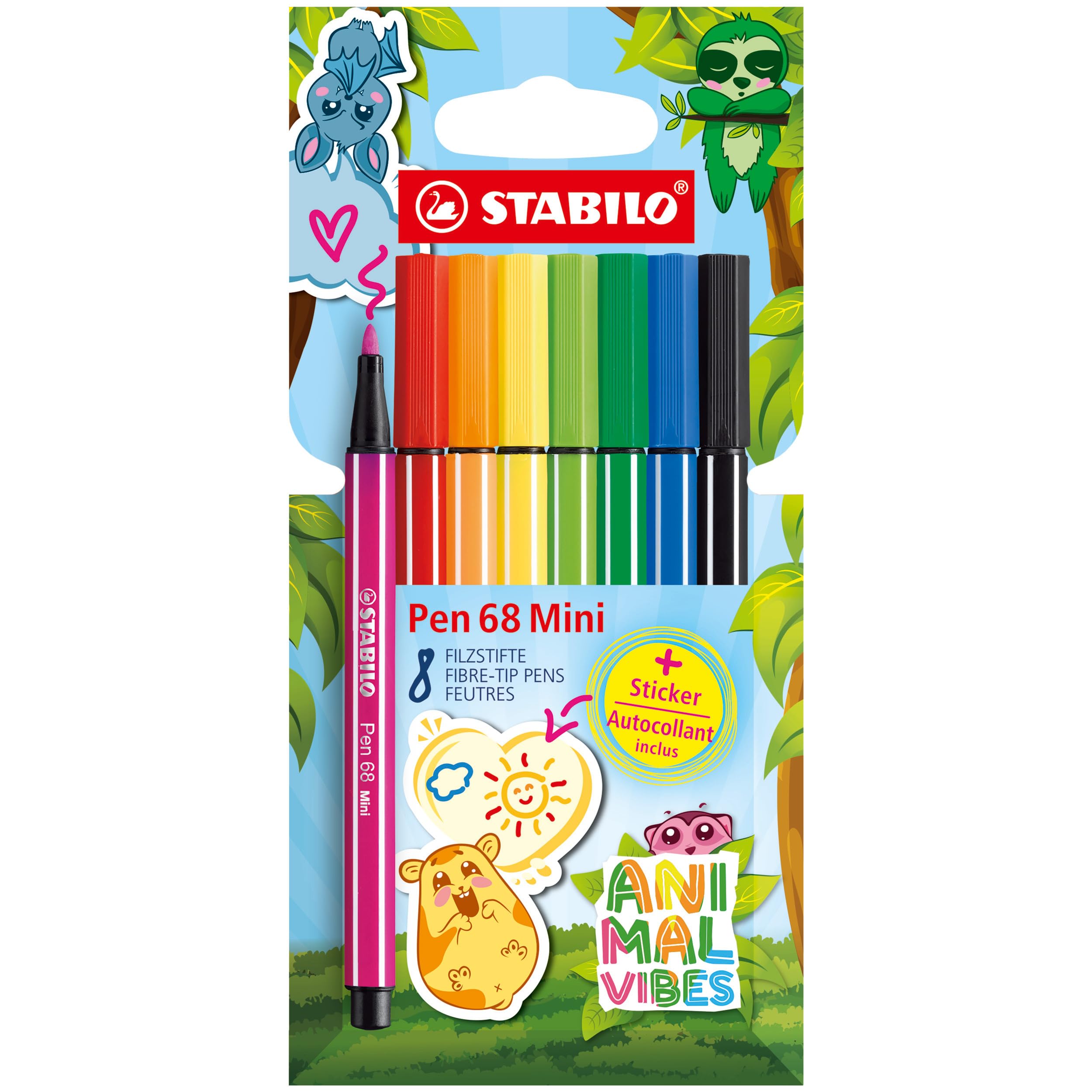 STABILO - Premium-Filzstift - Pen 68 Mini Animal Vibes - 8er Pack - 8 Farben