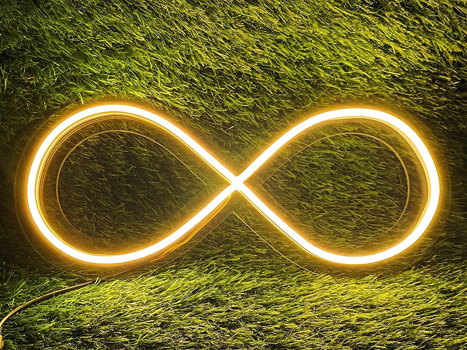 Infinity Neon Sign/Light (6x12 inches) Neon LED Light, Decorative Light for Room, Glass Tube Lights Sign for Bedroom, Party and Bar (Yellow) (Infinity)
