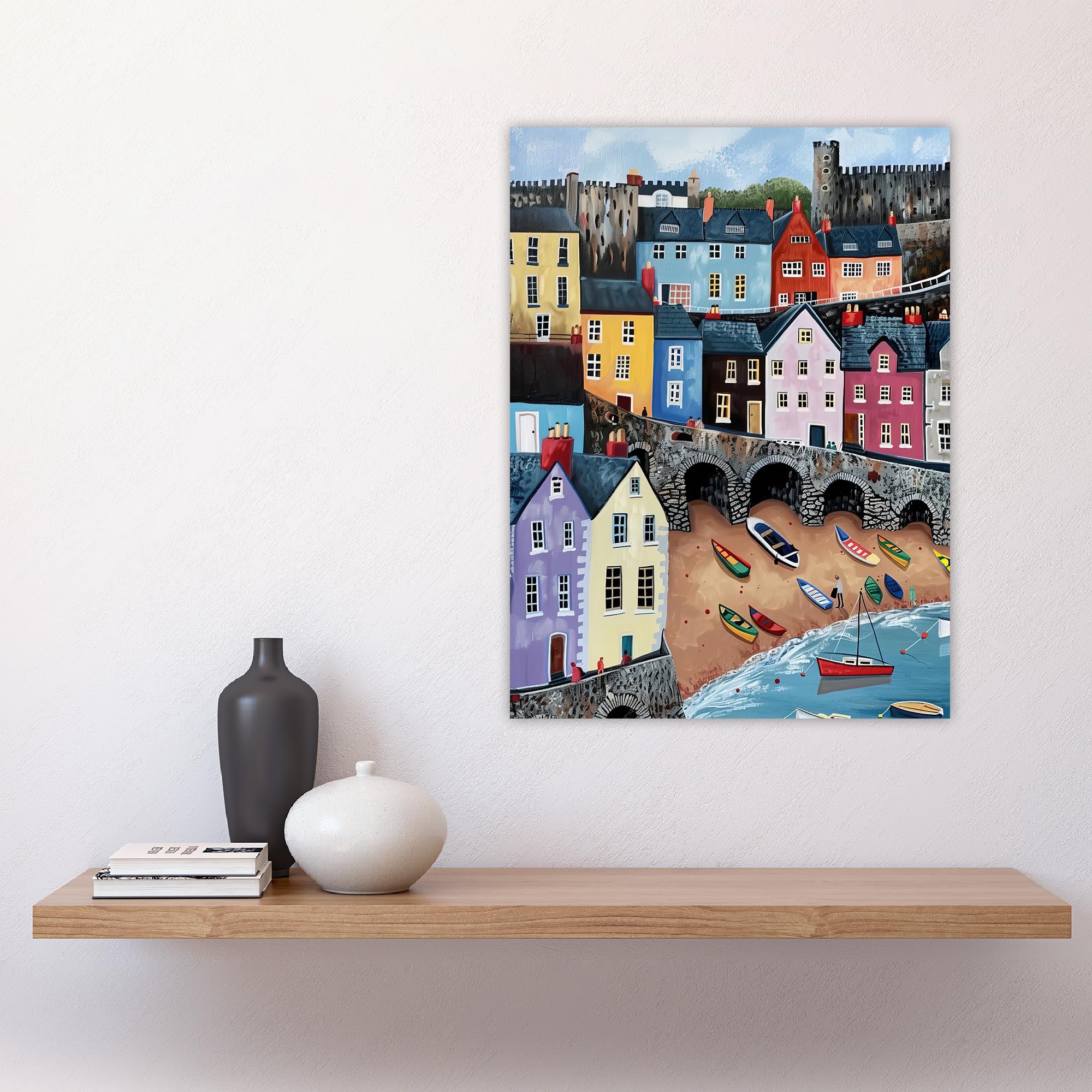Artery8 Tenby Harbour Beach Colourful Coastal Townscape Living Room Large Wall Art Poster Print Thick Paper 18X24 Inch - Image 4
