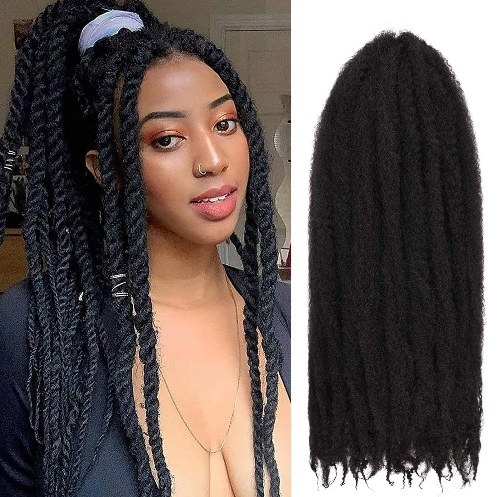 8 Packs Marley Hair Crochet Braids,24 Inch Afro Marley Braiding Hair, Synthetic Cuban Twist Marley Hair, Long Springy Afro Twist Hair Extensions (1B#,8 Packs)