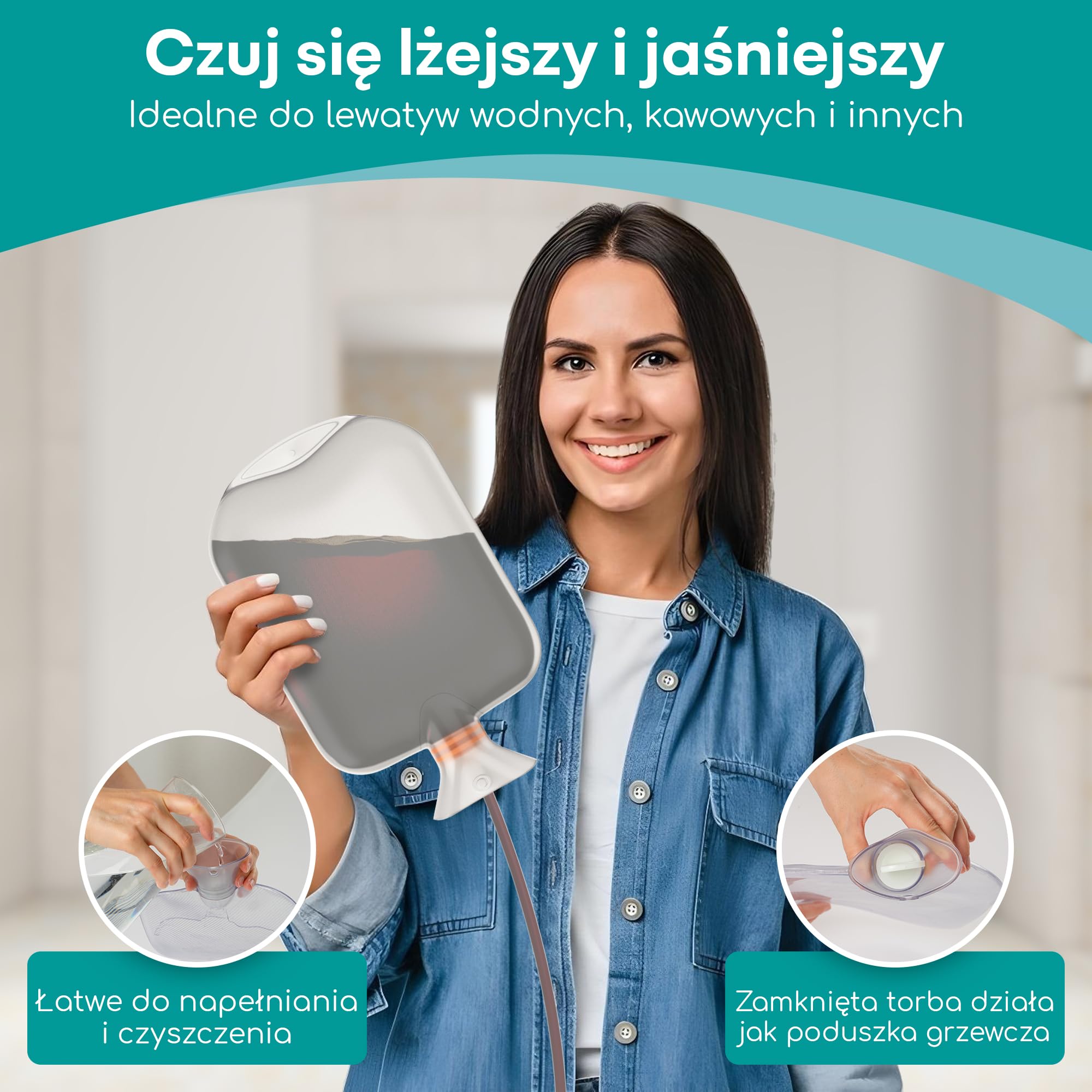 Zestaw do Lewatywy, Oczyszczanie Jelita Grubego – Przejrzysty, Nietoksyczny Poj. 2L, Lewatywa Domowa – Lewatywa z Kawy i Wody – Irygator do Lewatywy Jelita Grubego – Torba od Medi Grade