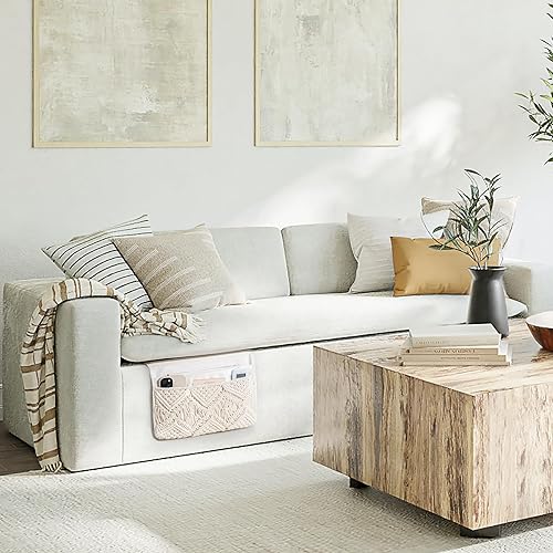 Miniatura 6 de Mkono Organizador de almacenamiento de macramé para mesita de noche, soporte para tableta, revistero, color marfil, juego de 2