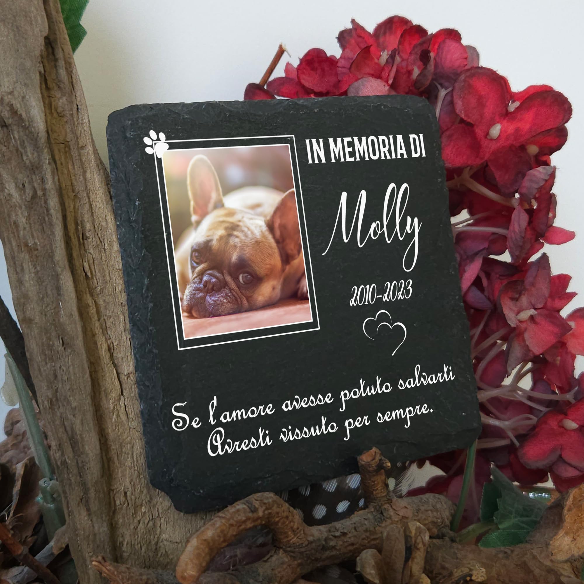 Targa Commemorativa Per Animali Domestici In Ardesia - Personalizzabile Con Foto E Testo 10x10 Cm - Foto 13