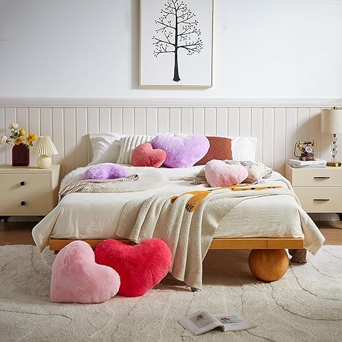 Miniatura 4 de EastTree Almohadas de corazón, almohadas en forma de corazón rosa polvoriento, almohadas de amor, ultra imitación de piel de conejo, almohadas