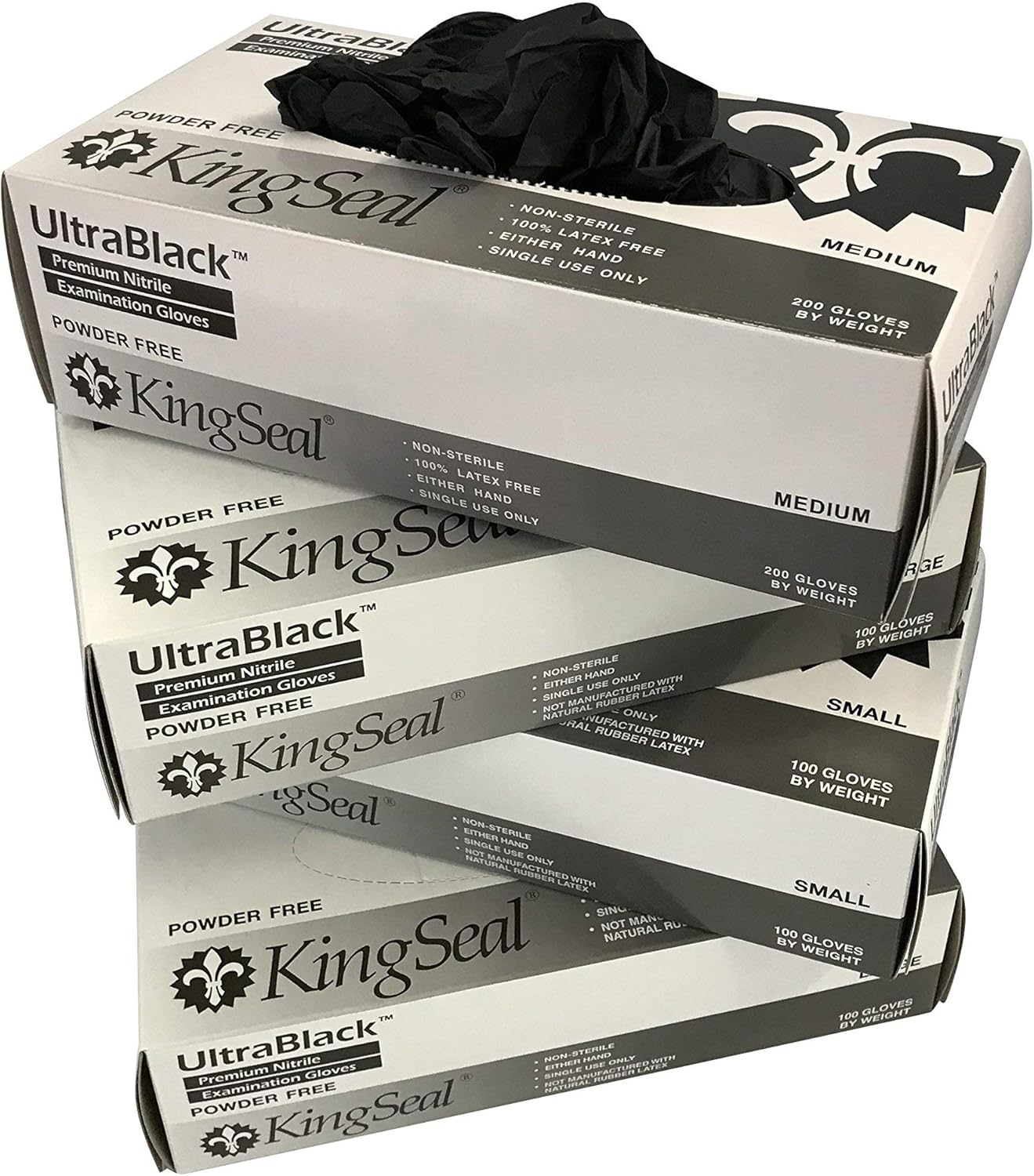 KingSeal UltraBlack Nitrile Exam Gloves, Medical Grade, Powder Free, 4 MIL, Textured Fingertips, Made in Malaysia