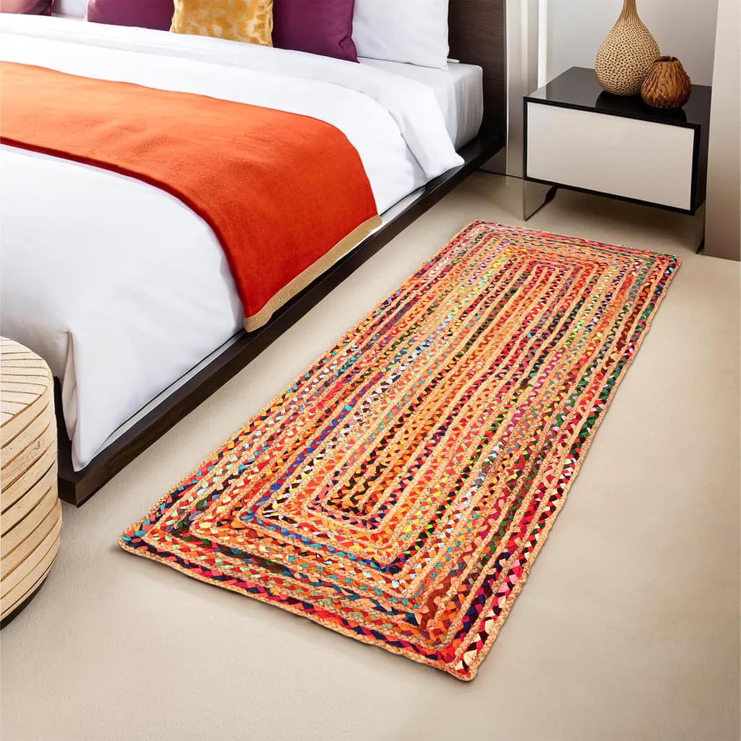 handloom jute braided rectangular floor mat – handwoven rug/carpet for living room, bedroom, hall, kitchen & bedside-runner (s_7, 2x5_feet)