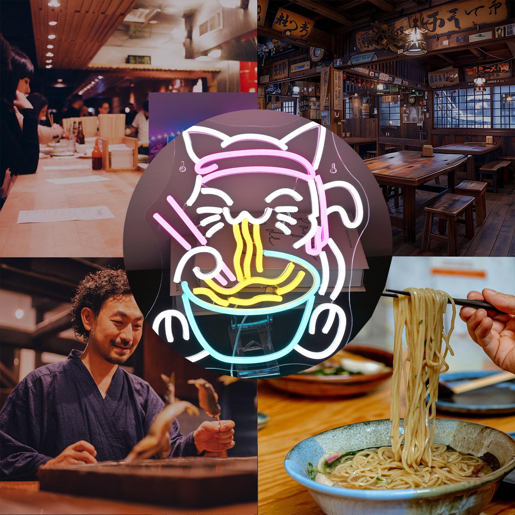 LUCUNSTAR Fortune Cat Ramen Insegna Luminosa Led,Insegne al Neon Per Pareti Giapponese Dimmerabile,Insegne al Neon Per Bar di Casa, Per Cucina, Sala da Pranzo, Decorazioni Artistiche da Parete, Regali