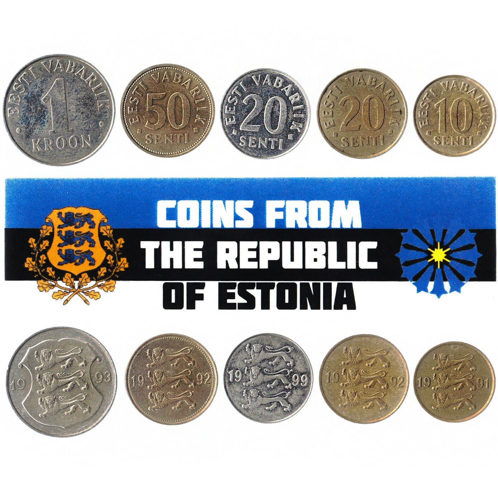 5 Estonia Coins from Europe
