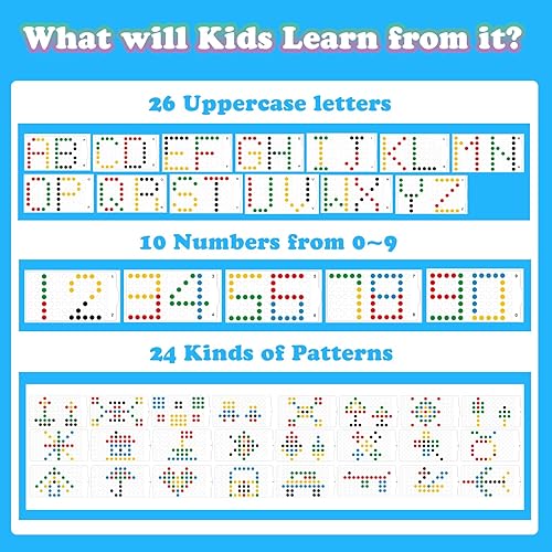 Miniatura 2 de Juego de letras y números magnéticos para niños pequeños, tablero de dibujo magnético con cuentas y 2 bolígrafos, arte de puntos magnéticos,