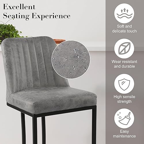 Miniatura 5 de thksbought Juego de 2 taburetes de bar de 24 pulgadas de altura de mostrador, sillas de bar modernas con patas de metal y reposapiés para cocina