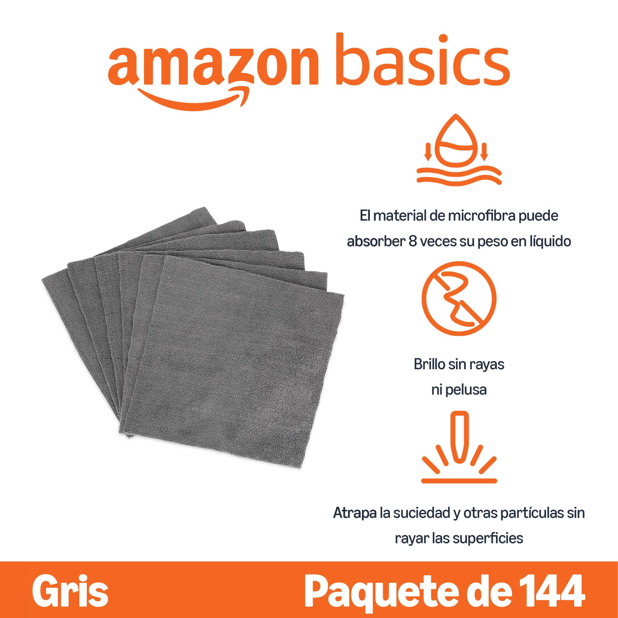 Amazon Basics Paños de Limpieza de Microfibra, 30.5 x 30.5cm, Gris, Paquete de 144, para Coches, Camiones, Barcos, Secado y Acabado Preciso sin Dejar Marcas