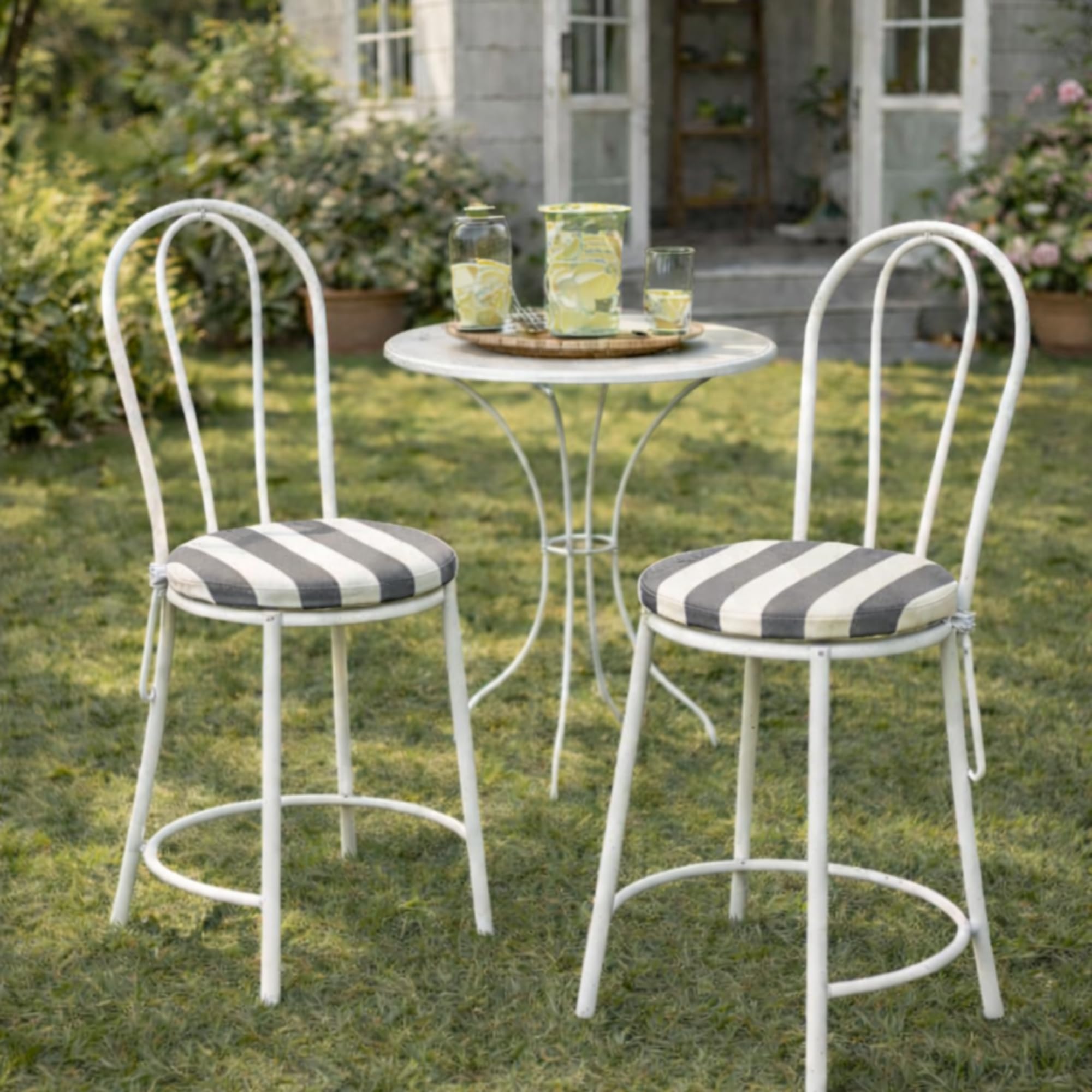 Il Tuo Artigiano Design Lot de 6 coussins pour chaises de jardin, fabriqués en Italie, coussins pour chaises de cuisine, déhoussables, rembourrages en éponge (diamètre 32 cm, blanc et gris)