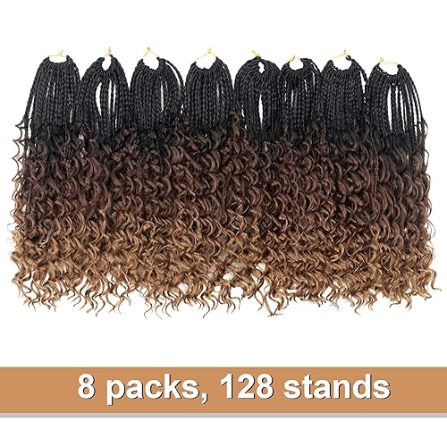 Vista 433 de Goddess Box Braids Crochet Hair With Curly Ends 18 Inch Bohomian Box Braids Crochet Braids 8 Packs 3X Crochet Braids Synthetic Braiding Hair 1B-4-30