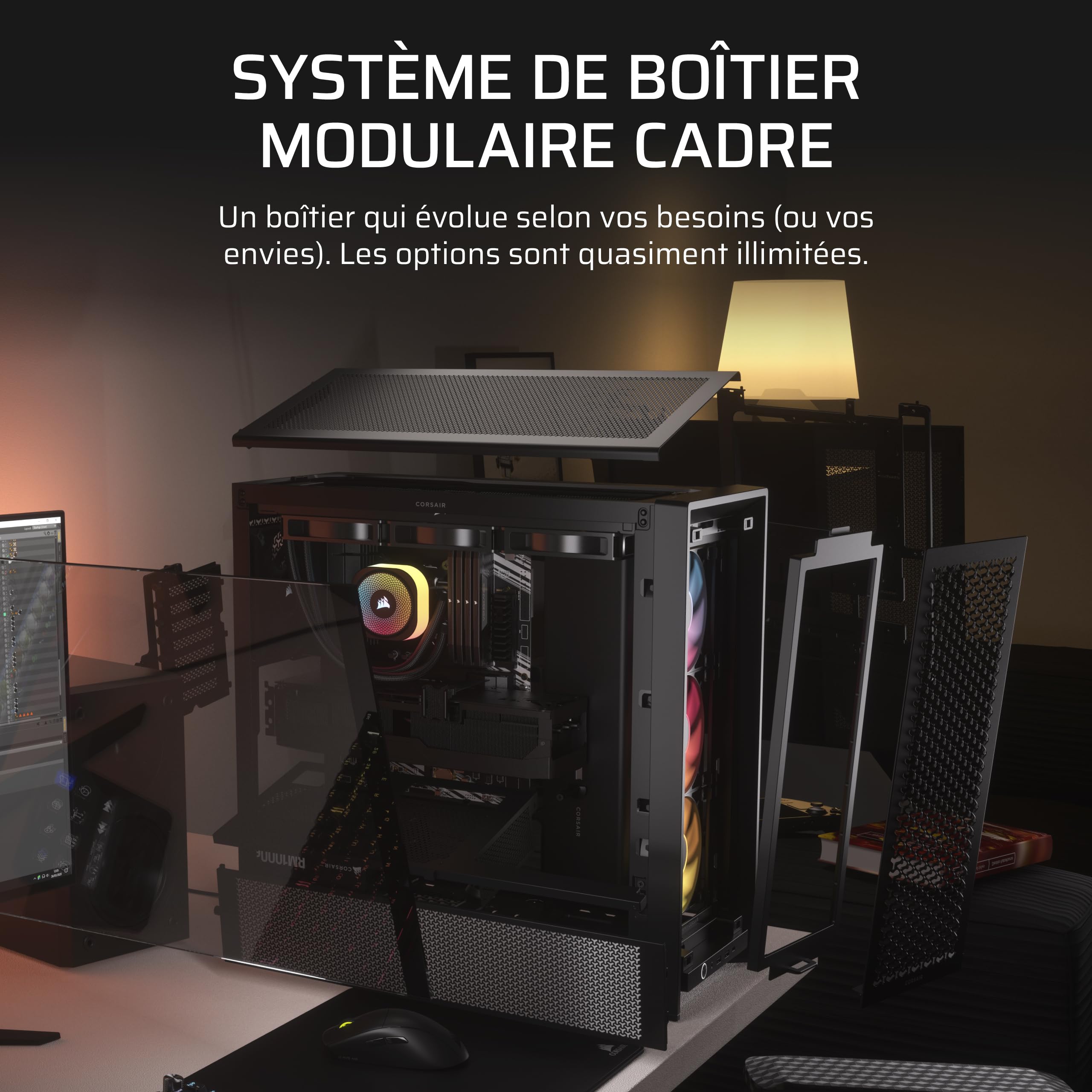 CORSAIR Frame 4000D RS ARGB Boîtier Modulaire ATX de Taille Moyenne – Noir | Débit d'air Élevé, 3x Ventilateurs RS ARGB Préinstallés, ASUS BTF, MSI Project Zero, Gigabyte Project Stealth