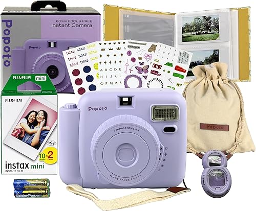 Popoto - Kit de cámara instantánea con 2 x 10 paquetes de película, álbum de fotos personal y bolsa de transporte para cámara, paquete 8 en 1,