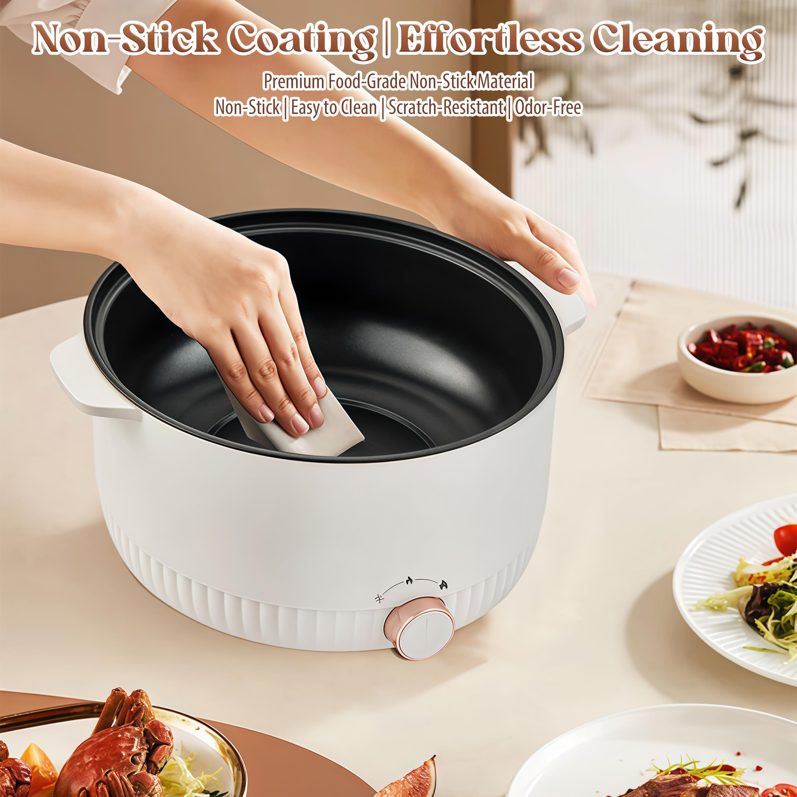 Elektrischer Hot Pot mit Dampfeinsatz, 5L Elektrische Hot Pot, 1350W Hotpot Topf, Tragbare Antihaft Multikocher für Braten Ramen Fondue Suppe, Elektropfanne für Zuhause, Büro, Schlafsaal
