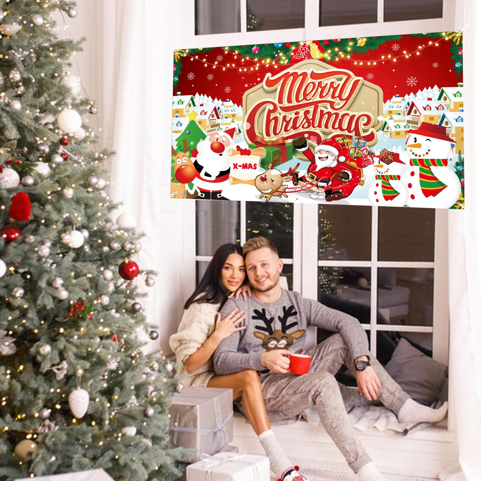 Auliuse Christmas Backdrop Banner for Party Decoration Merry Christmas Background for Winter New Year & Xmas Eve Family Party Supplies - Image 2