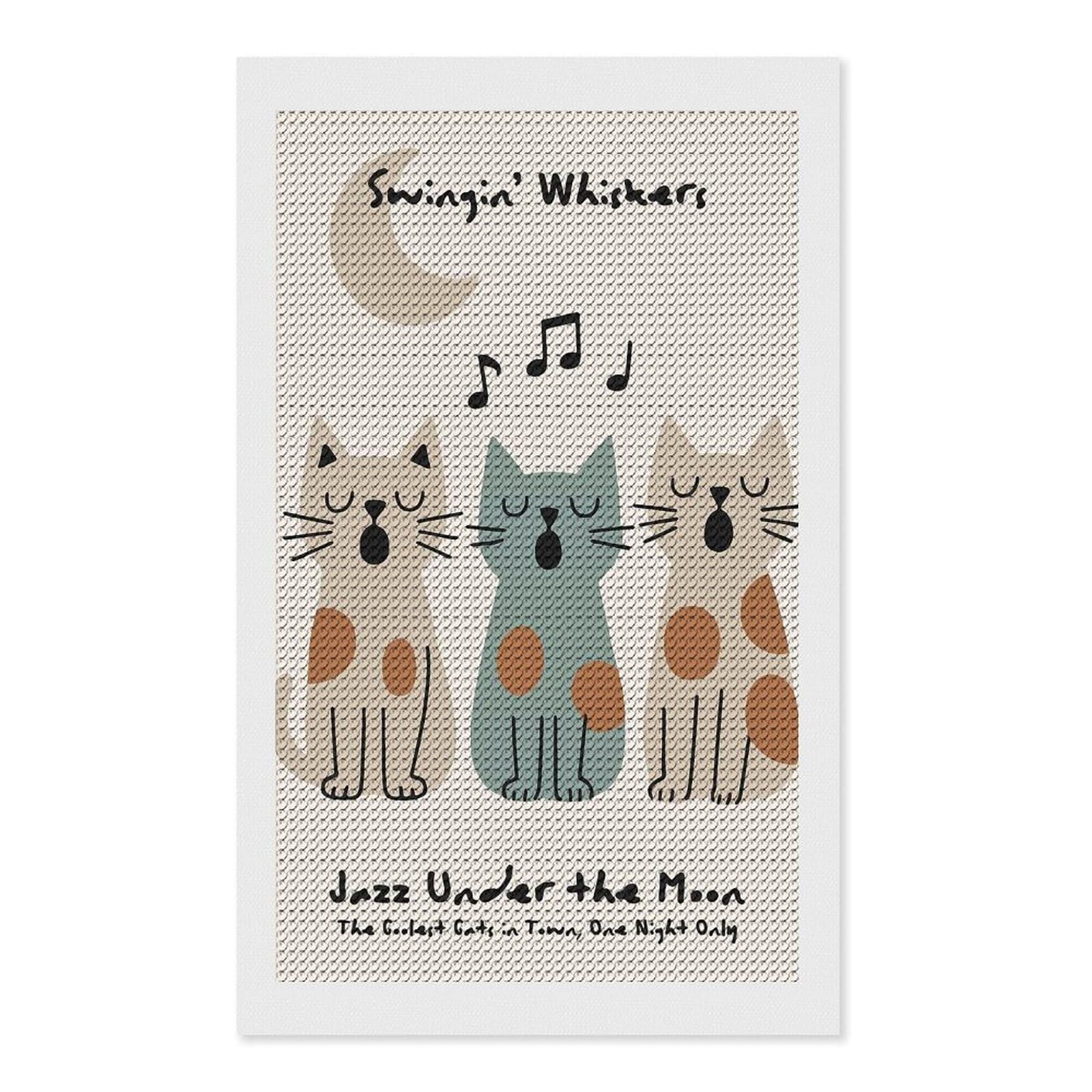 Junmoney SwinginWhiskers Jazz Cats 5D Diamond Painting Kit 12"x20", Relaxing DIY, Mindful Craft Project, Full Kit Included, Thoughtful Present