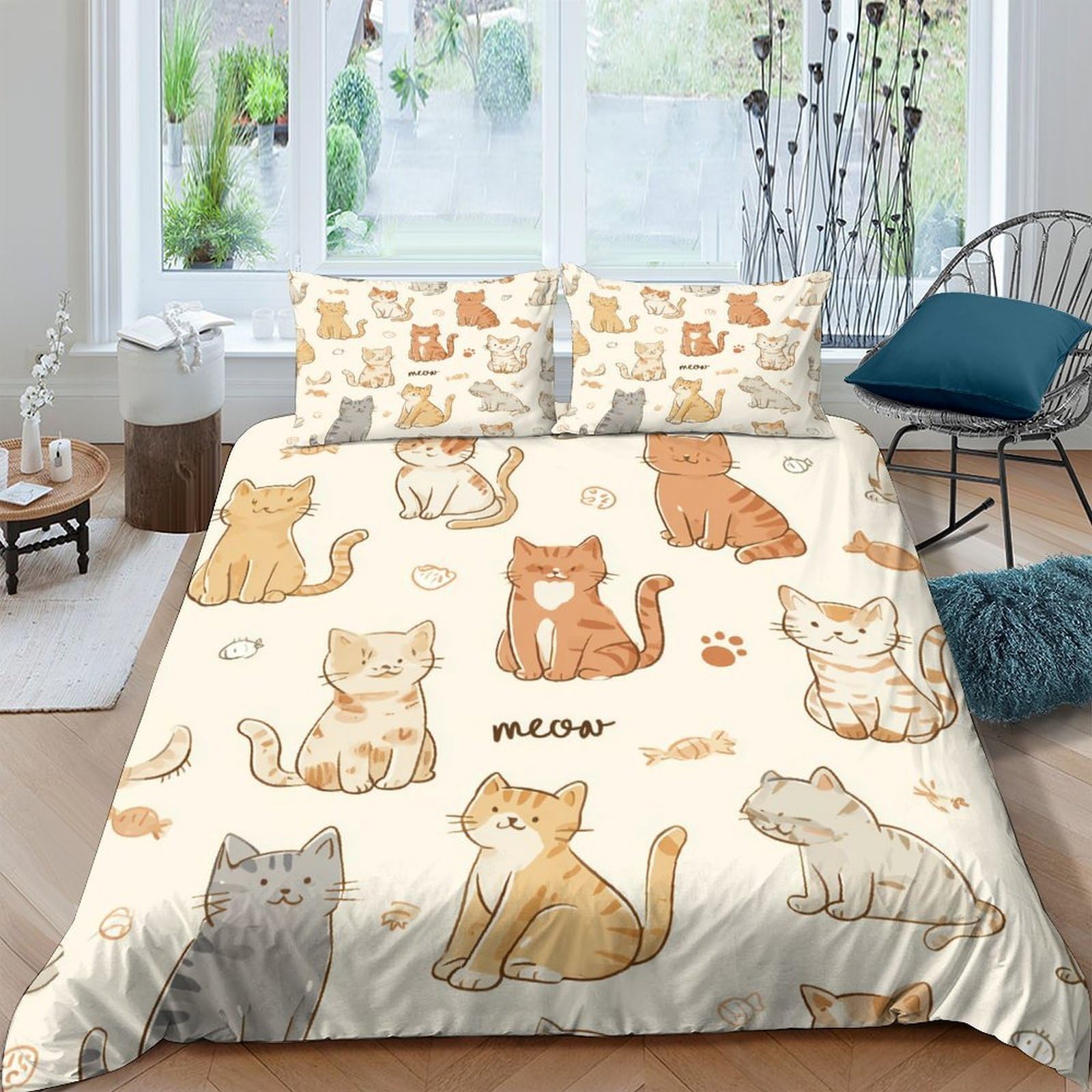 Ctjqhvkz Style-8 3D Printed Cartoon Cat Fitted Sheet Microfiber Soft Beige Animal Bed Cover For Bedroom Dorm Mattress Decor Single（135X200cm）