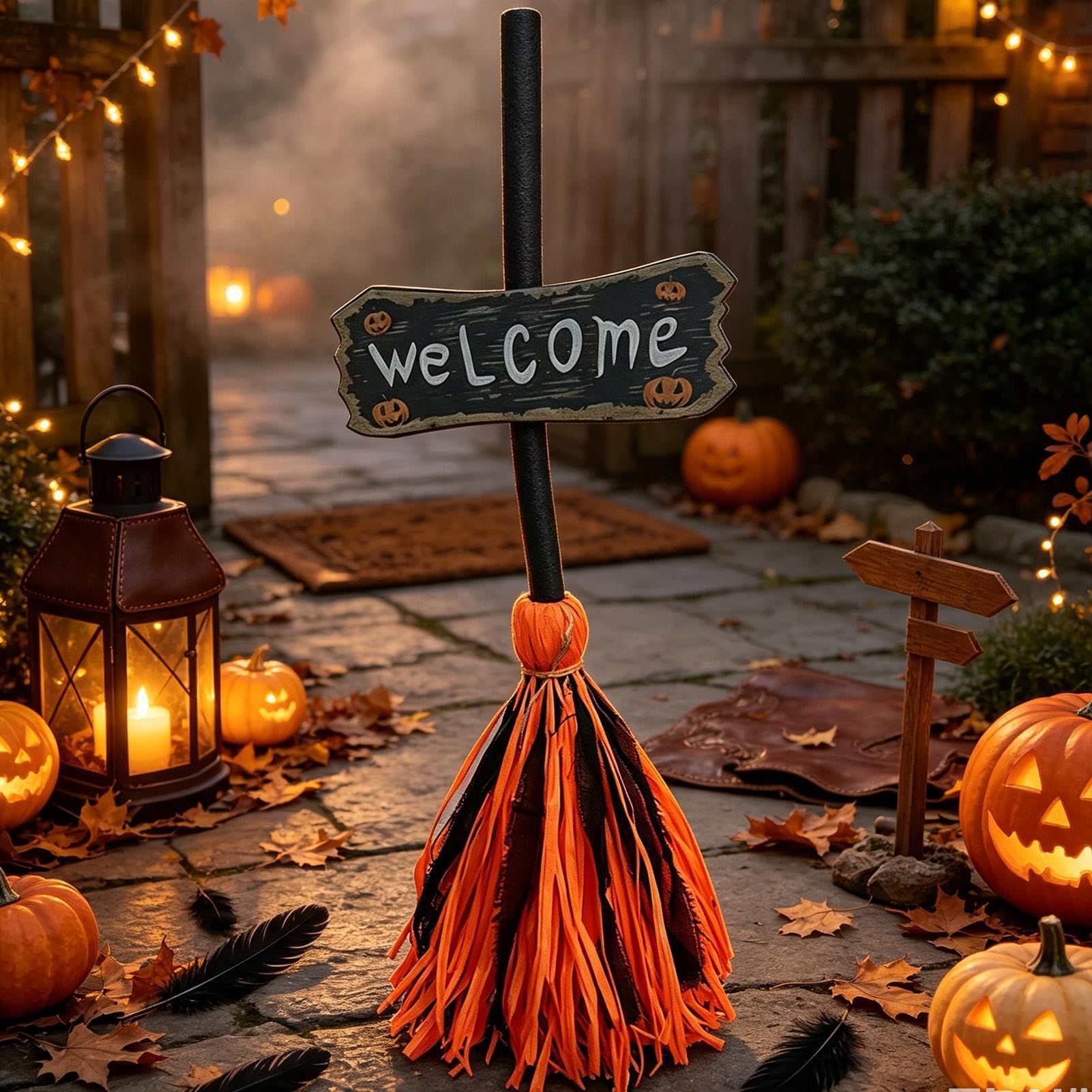 Halloweenowa miotła animowana ruchoma świecąca upiorna dekoracja tańca