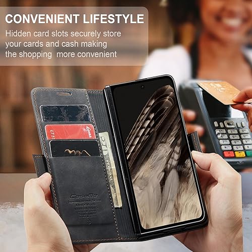 Miniatura 9 de Kowauri Funda plegable para Google Pixel 2023, diseño clásico, cartera de piel, cierre magnético, con ranura para tarjetero, a prueba de golpes,