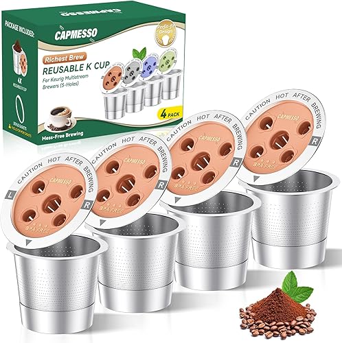 CAPMESSO K-Cups reutilizables para keurig cápsulas de café de acero inoxidable de 5 agujeros, filtros de café Kcup recargables compatibles con