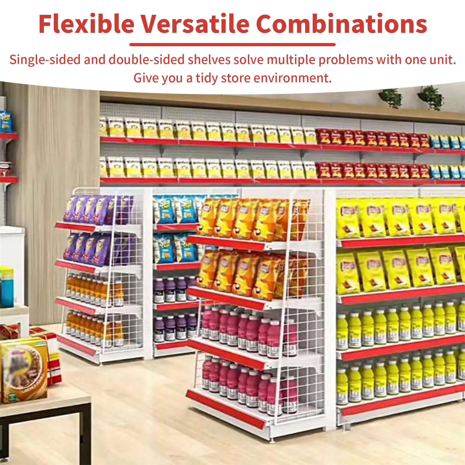 Scaffale Espositivo a Gondola per Negozi al Dettaglio a 5 Ripiani, Scaffalatura Monofacciale/Bifacciale per Supermercati, Generi Alimentari, Minimarket 73x42x165cm