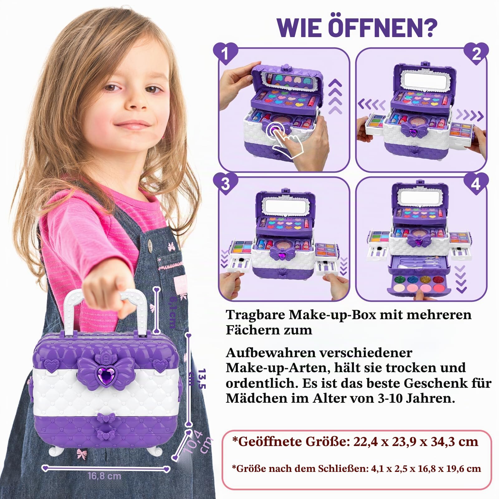 Jooful Kinderschminke Set Mädchen 55 Teile Waschbarer Schminkkoffer Mädchen Sicher Hautfreundlich Kinder Make-up Spielzeug Geburtstagsgeschenke für Mädchen 3–10