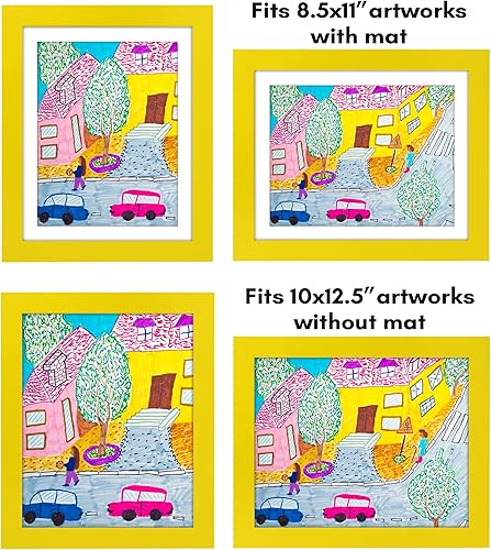 Miniatura 4 de Americanflat Marco para obras de arte infantiles, carga frontal, amarillo sol, 8.5 x 11 pulgadas con paspartú o 10 x 12.5 sin él, formato de