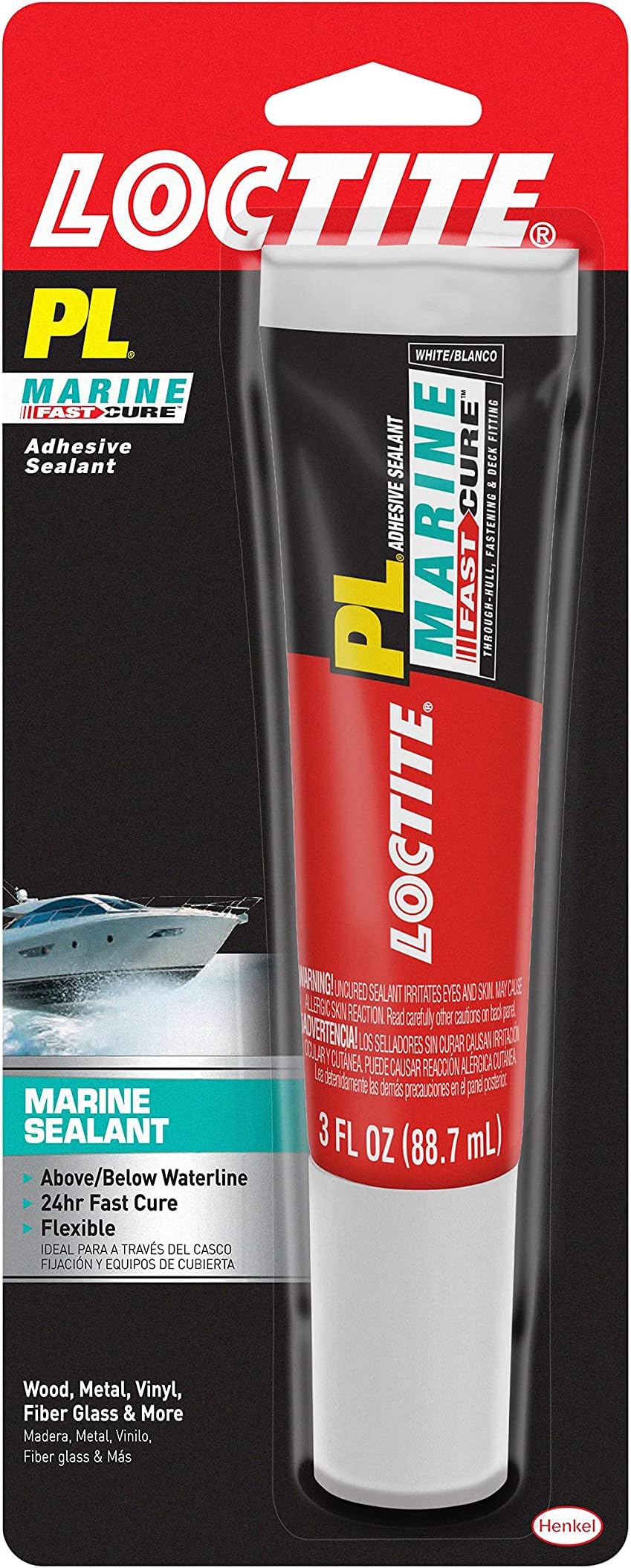 PL Marine Fast Cure Adhesive Sealants, Waterproof Construction Glue for Fiberglass, Vinyl, Glass & More - 3 fl oz Cartridge, Pack of 1