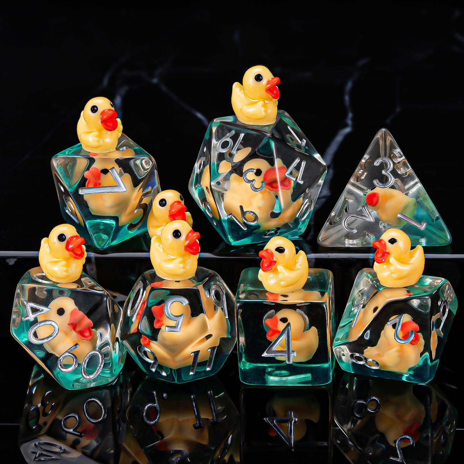 Weyano Yellow Duck Resin D&D Dice Set, 7pcs Polyhedral Dice (D4, D6, D8, D10, D12, D20, D%) for Dungeons and Dragons, RPG, MTG