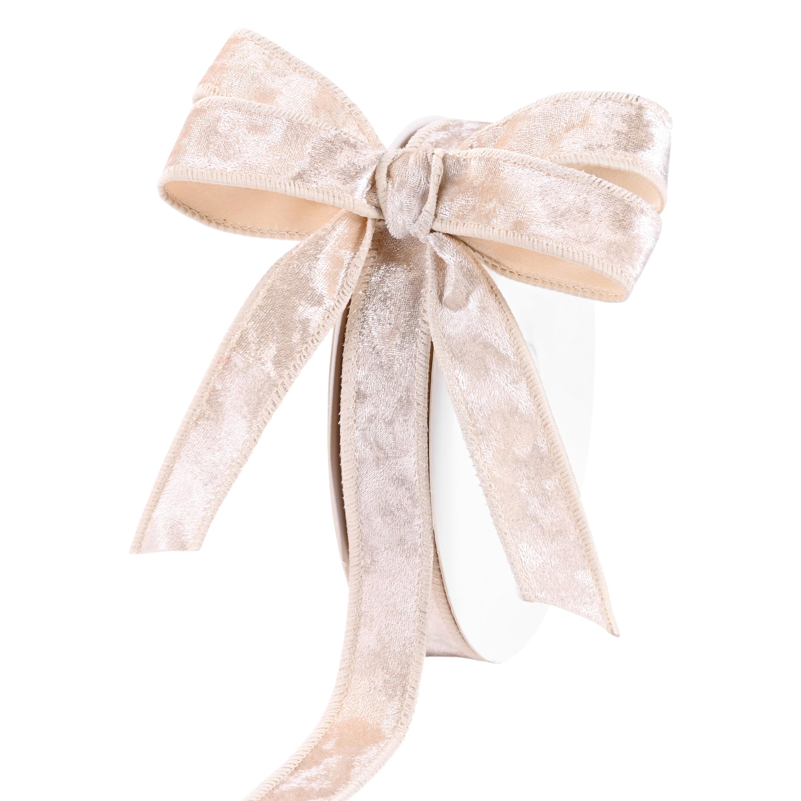 MAYREEL Ivory Crushed Velvet Wired Ribbon 1 Inch 20 Yards — image 1