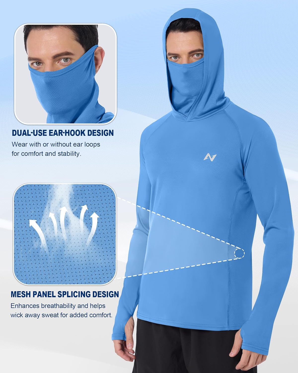 isnowood Men's UPF 50+ Fishing Sun Hoodie, UV Protection Long Sleeve Hooded Shirt with Mask for Hiking outdoor - Image 4