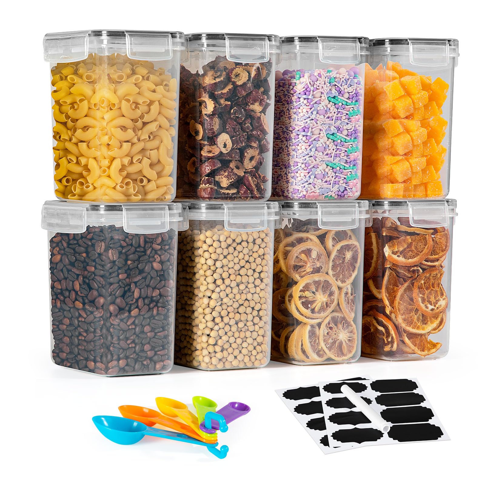 FoiiLiio 1.6L Boite de Rangement Cuisine Lot de 8, Sans BPA Bocaux Hermetiques Alimentaires en Plastique Scellée avec Couvercle