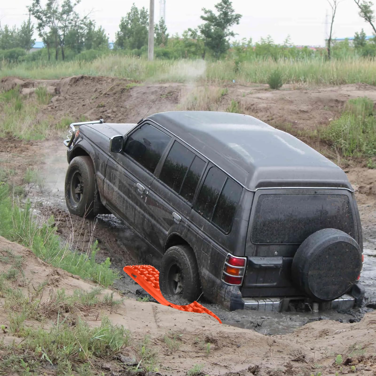 NAIZY 2x Sandbleche Offroad Traktionsmatte Kunstoff Anfahrhilfe Recovery Board Tracks mit Aufbewahrungstasche Traktionsband Max. 10T Last, PKW LKW Traktionsplatten, Orange