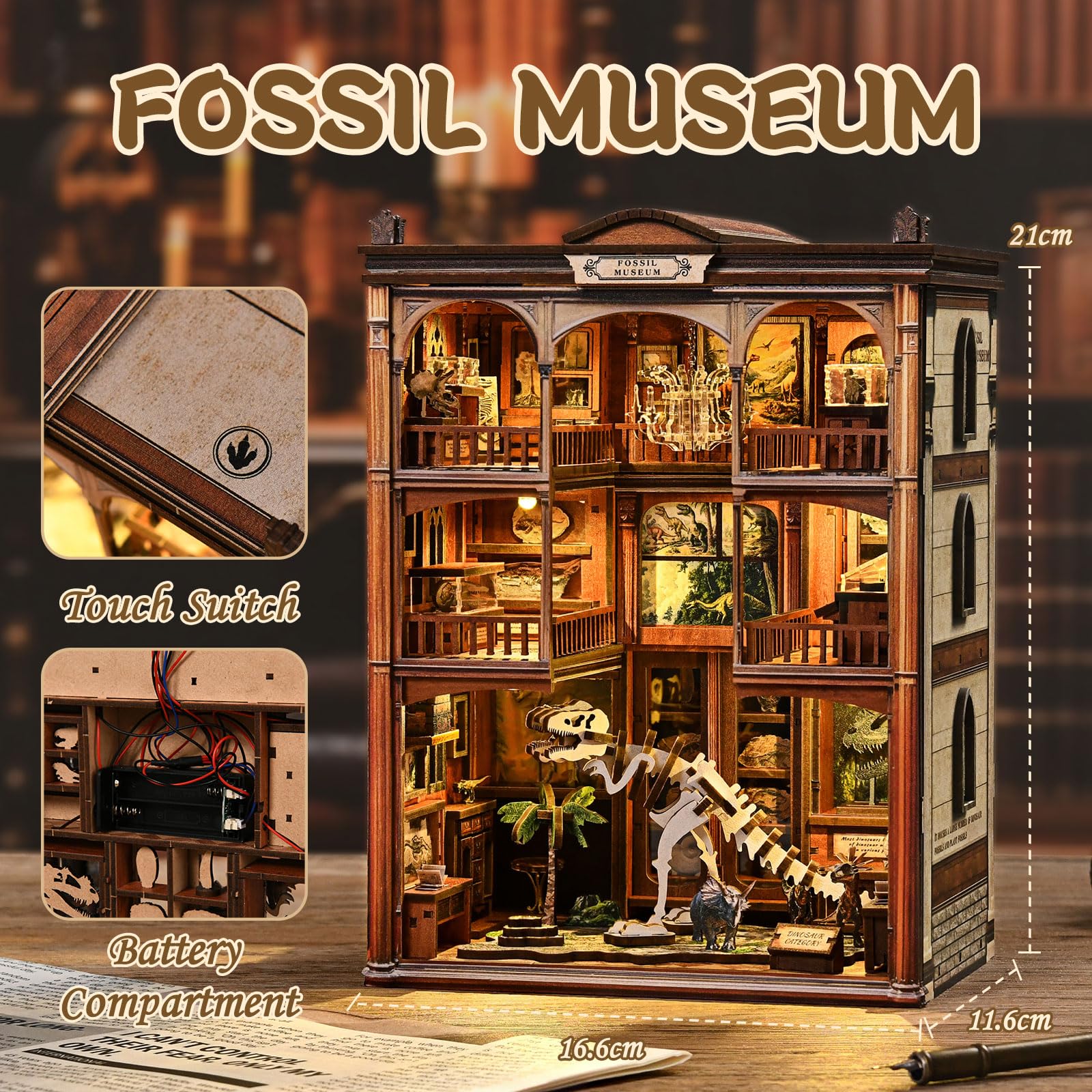 Book Nook Kit fai da te in miniatura per casa delle bambole, libreria, decorazione per adolescenti e adulti (armadio fossili)