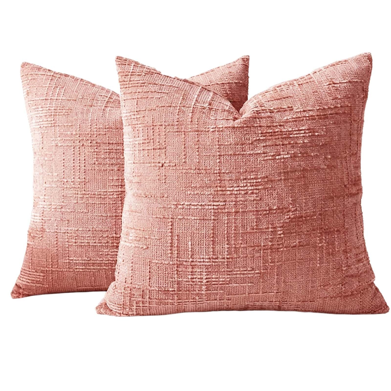 2 Pack Throw Pillow Covers 18x18 Inch Chunky Chenille Farmhouse Sofa Decor