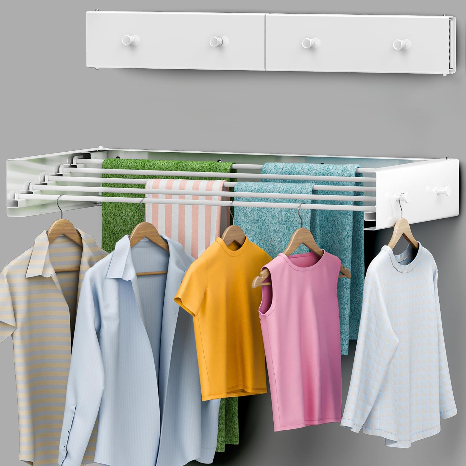 Foldable Wall Mounted Drying Rack 28 inch – Easy to Install Hanging Rack for Laundry Room – Space Saving Design with 55-lb Capacity – Perfect Drying Racks for Clothes Towels & More Foldable Wall Mounted Drying Rack 28 inch – Easy to Install Hanging Rack for Laundry Room – Space Saving Design with 55-lb Capacity – Perfect Drying Racks for Clothes Towels & More