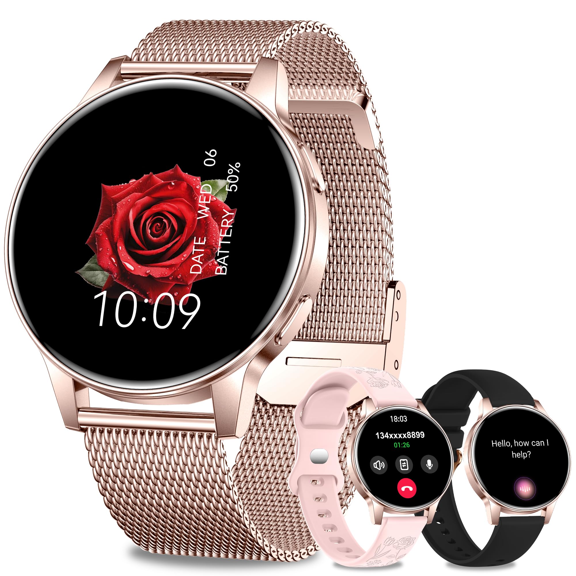 Montre Connectée Femme avec Appel Bluetooth, 1.27" HD 3 Bracelets