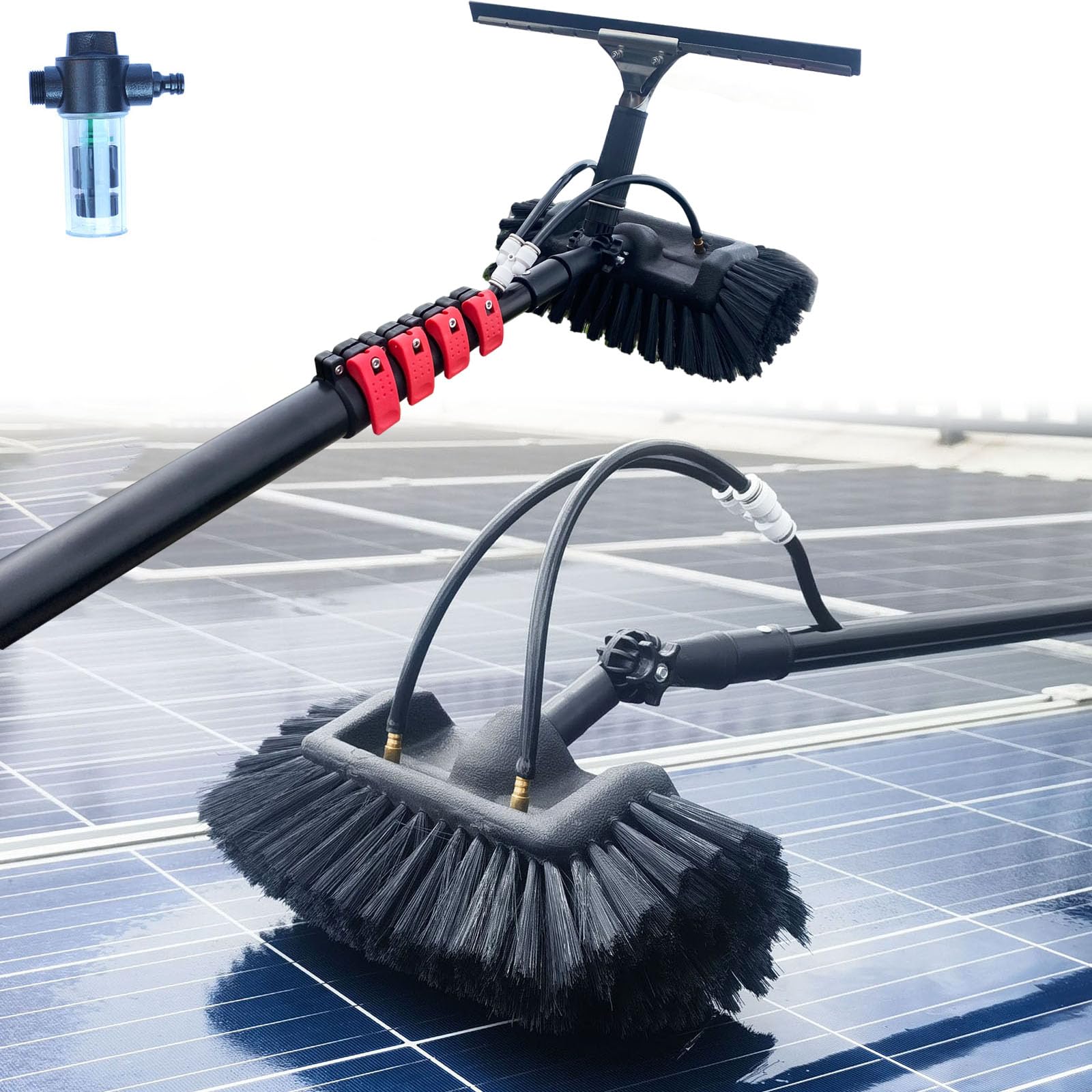 9M Telescopic Cleaning Brush, Telescopic Hydrocleaner, Water Powered, Soap Dispenser, Cleaning Solar Panels, Window Cleaning Kit with Squeegee, Washing Trucks, Bus, Cars