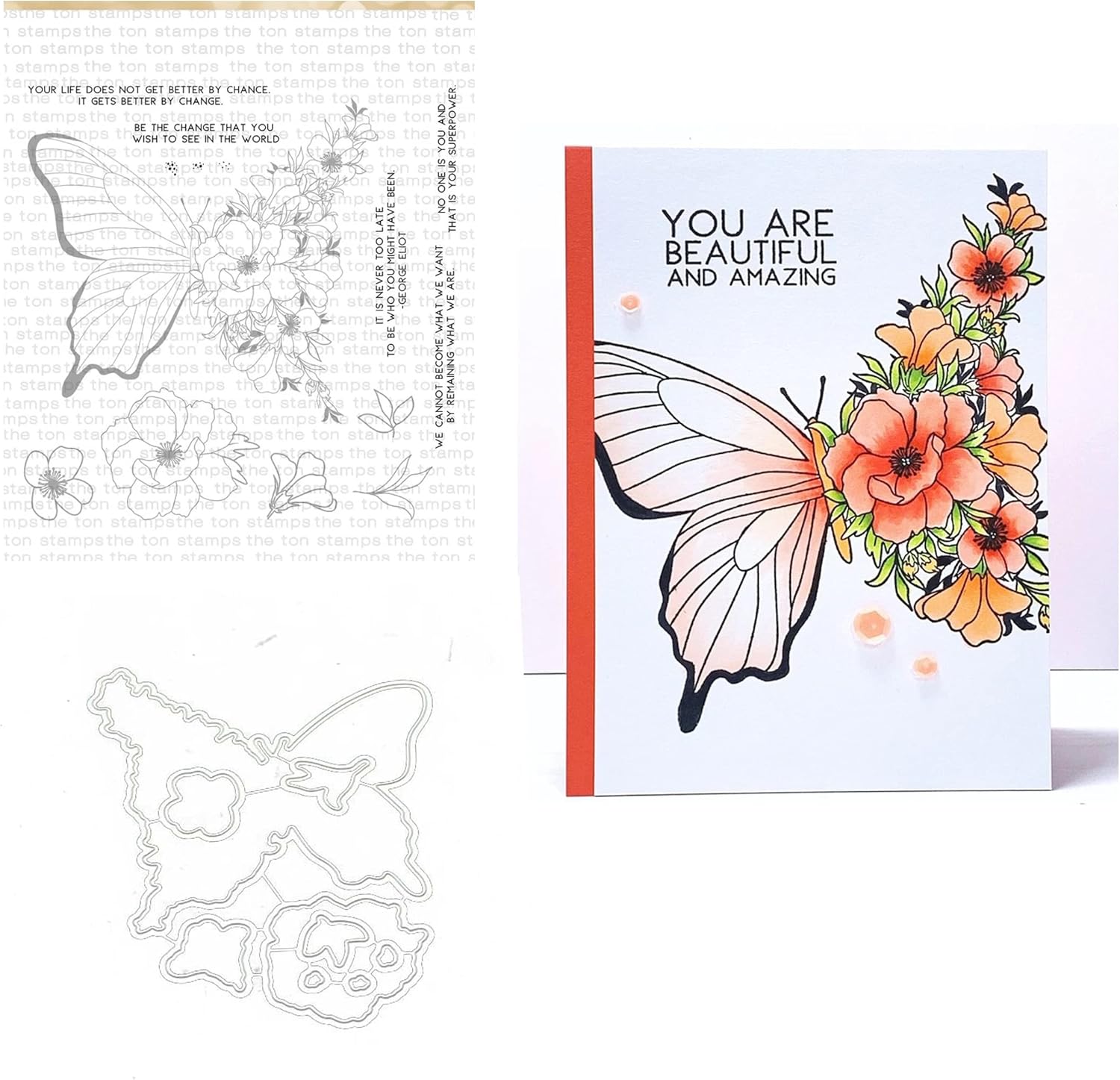 Qoiseys Butterfly and Flower Silicone Clear Stamp and Die Sets for Card