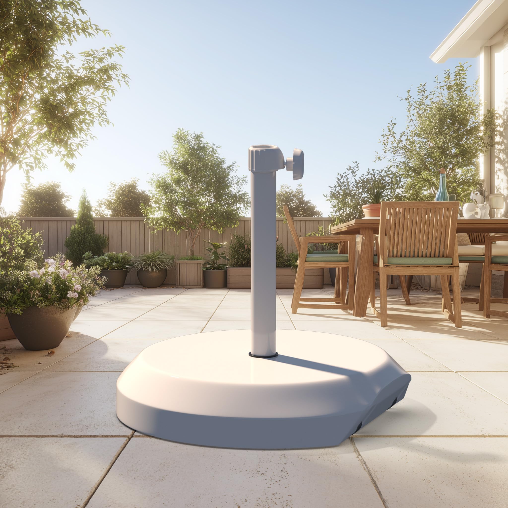 california umbrella 75 lb. weighted concrete premium free standing patio umbrella base, fits up to 1.5" diameter umbrella pole, white