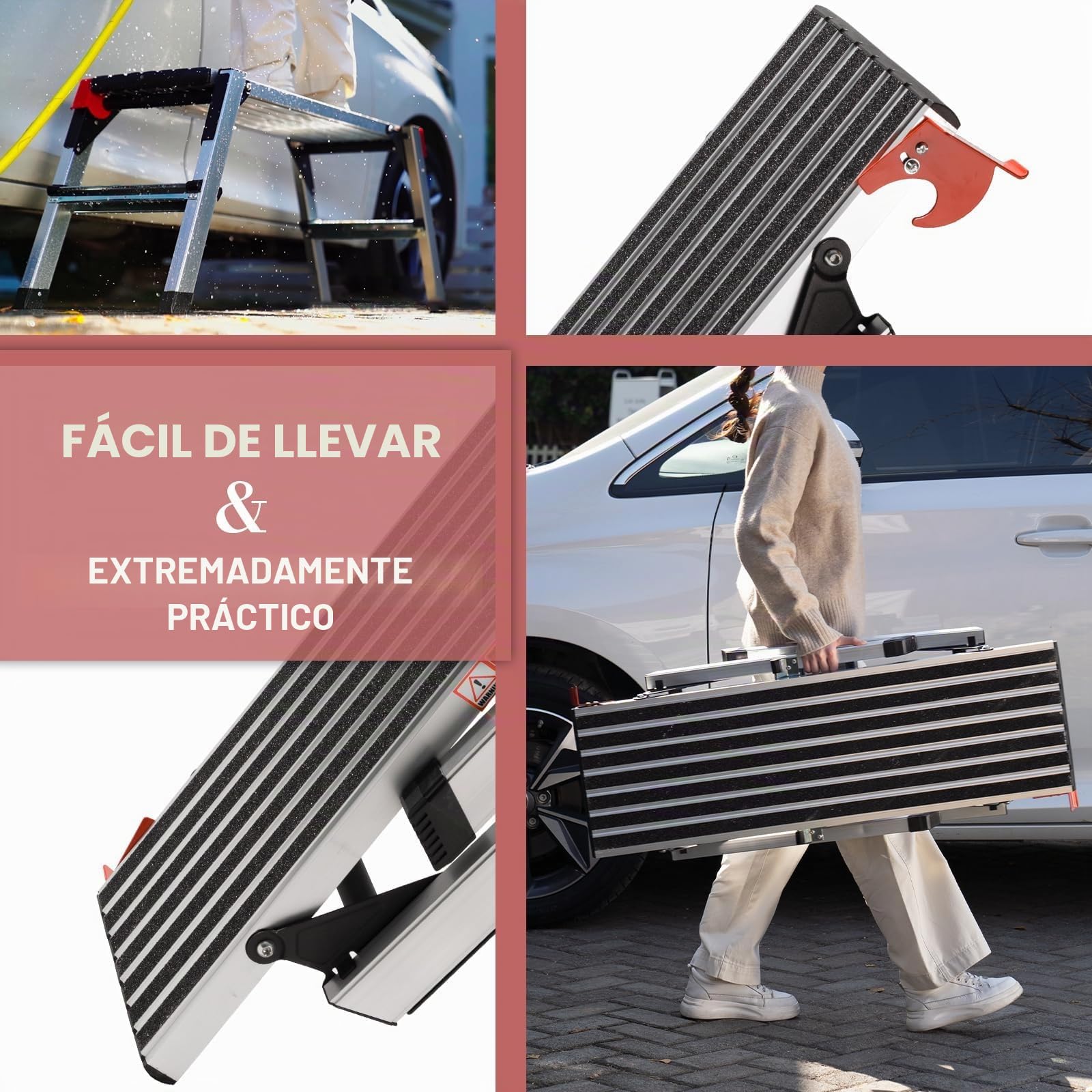 XinSunho Plataforma de trabajo de aluminio, escalera plegable, capacidad de 150 kg, banda de rodadura antideslizante, ideal para el hogar y el taller