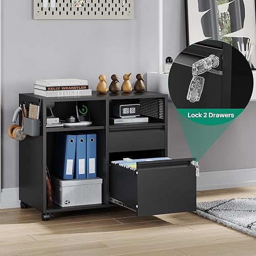 Miniatura 8 de Letaya Archivador móvil, soporte lateral de metal para impresora, archivador con estantes para oficina en casa, almacenamiento A4F4letralegal (negro)